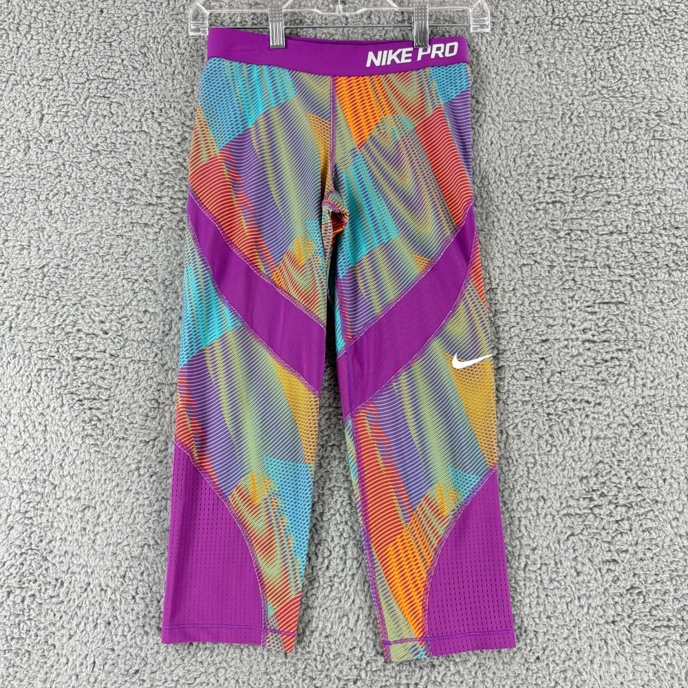 Nike Pro Sri-Fit Hypercool Allover Capri‎ Tights Youth Girls Size XL Purple Yoga